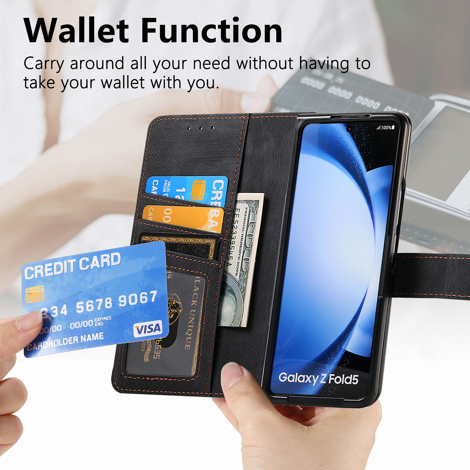 Compatible with Samsung Z Fold8U phone case, 7/6 magnetic detachable zipper, card slot, 5/4 flip cover, protective case.