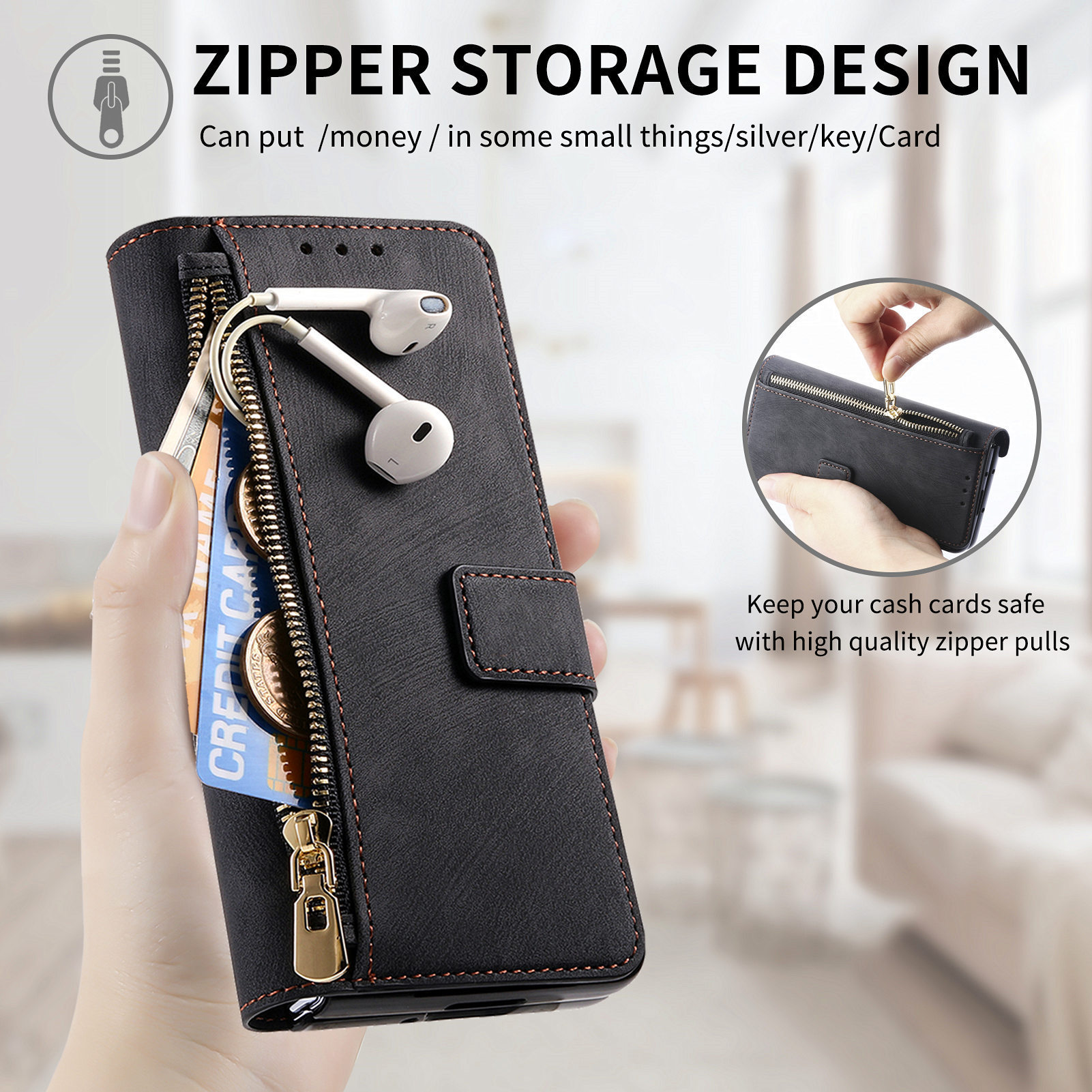 Compatible with Samsung Z Fold8U phone case, 7/6 magnetic detachable zipper, card slot, 5/4 flip cover, protective case.