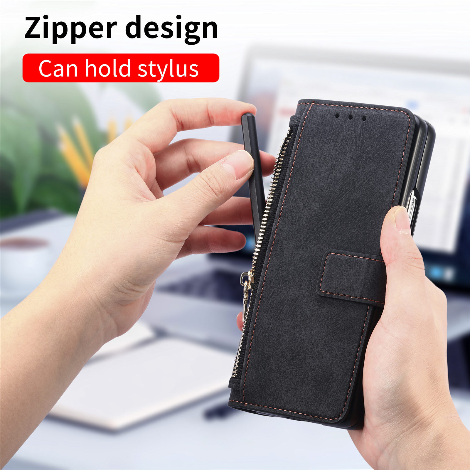 Compatible with Samsung Z Fold8U phone case, 7/6 magnetic detachable zipper, card slot, 5/4 flip cover, protective case.