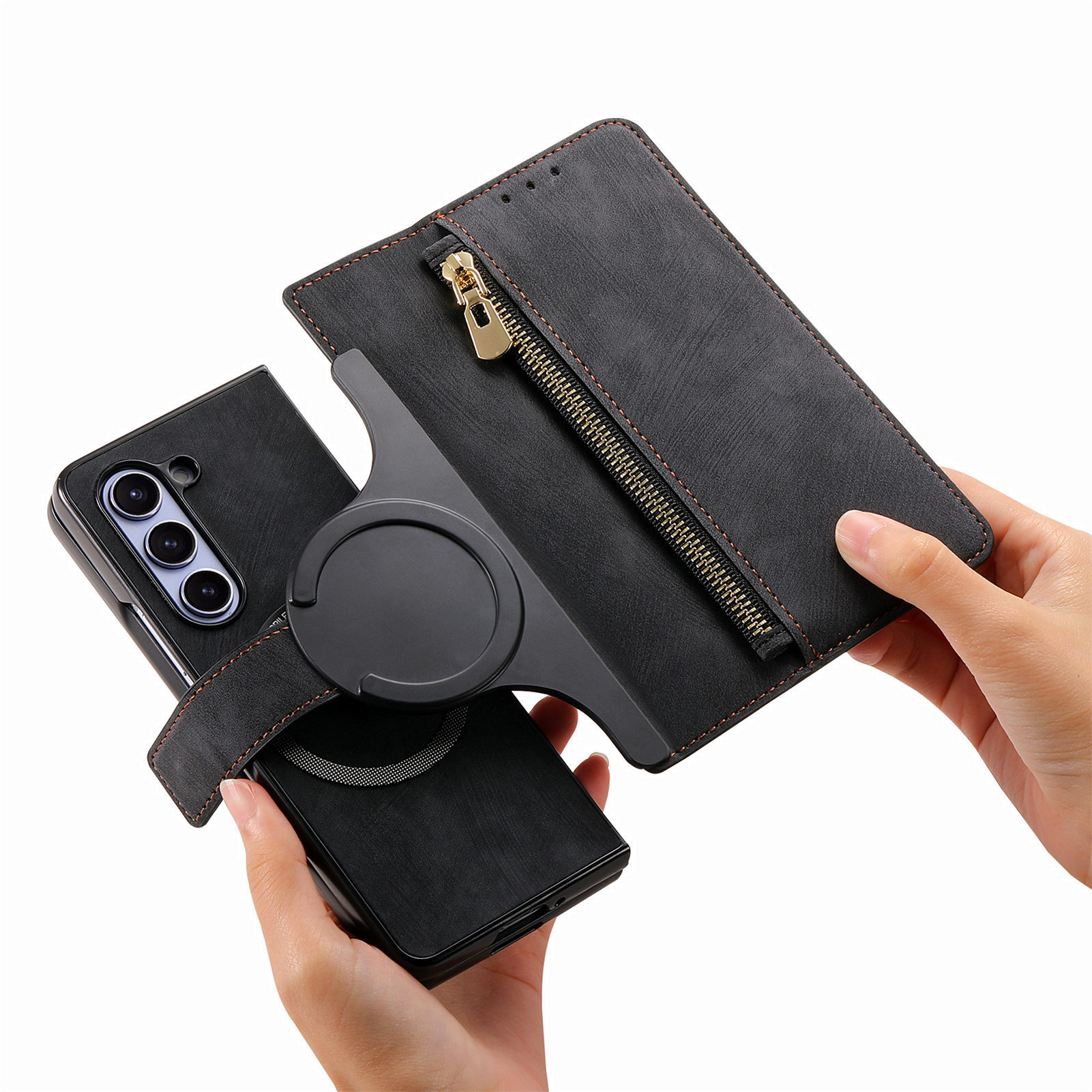 Compatible with Samsung Z Fold8U phone case, 7/6 magnetic detachable zipper, card slot, 5/4 flip cover, protective case.