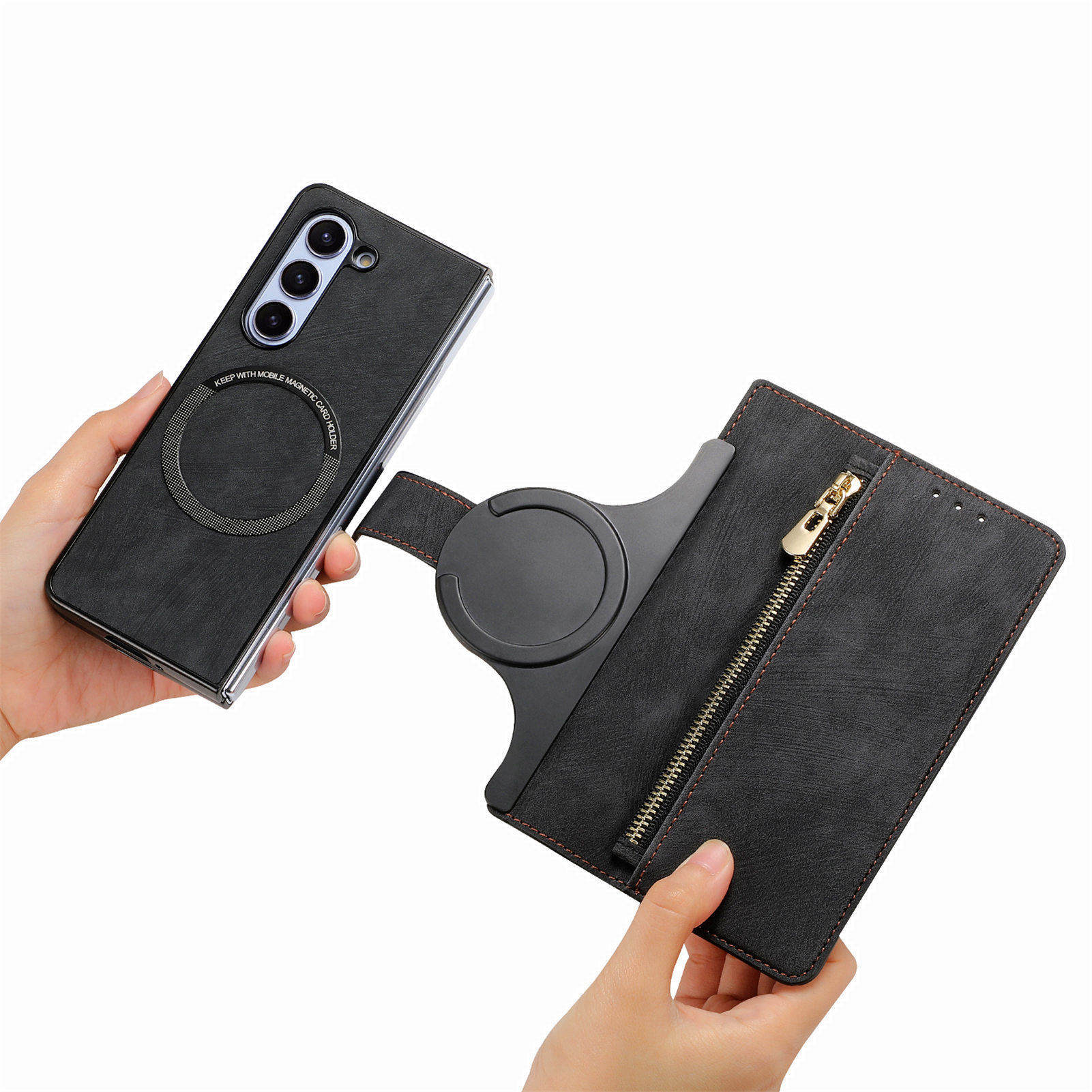 Compatible with Samsung Z Fold8U phone case, 7/6 magnetic detachable zipper, card slot, 5/4 flip cover, protective case.