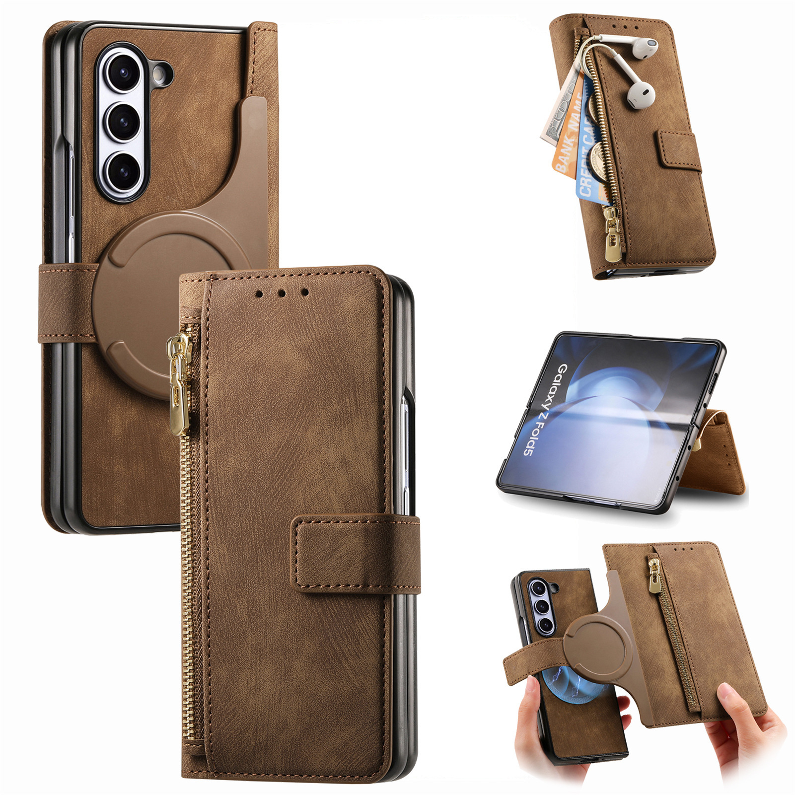Compatible with Samsung Z Fold8U phone case, 7/6 magnetic detachable zipper, card slot, 5/4 flip cover, protective case.
