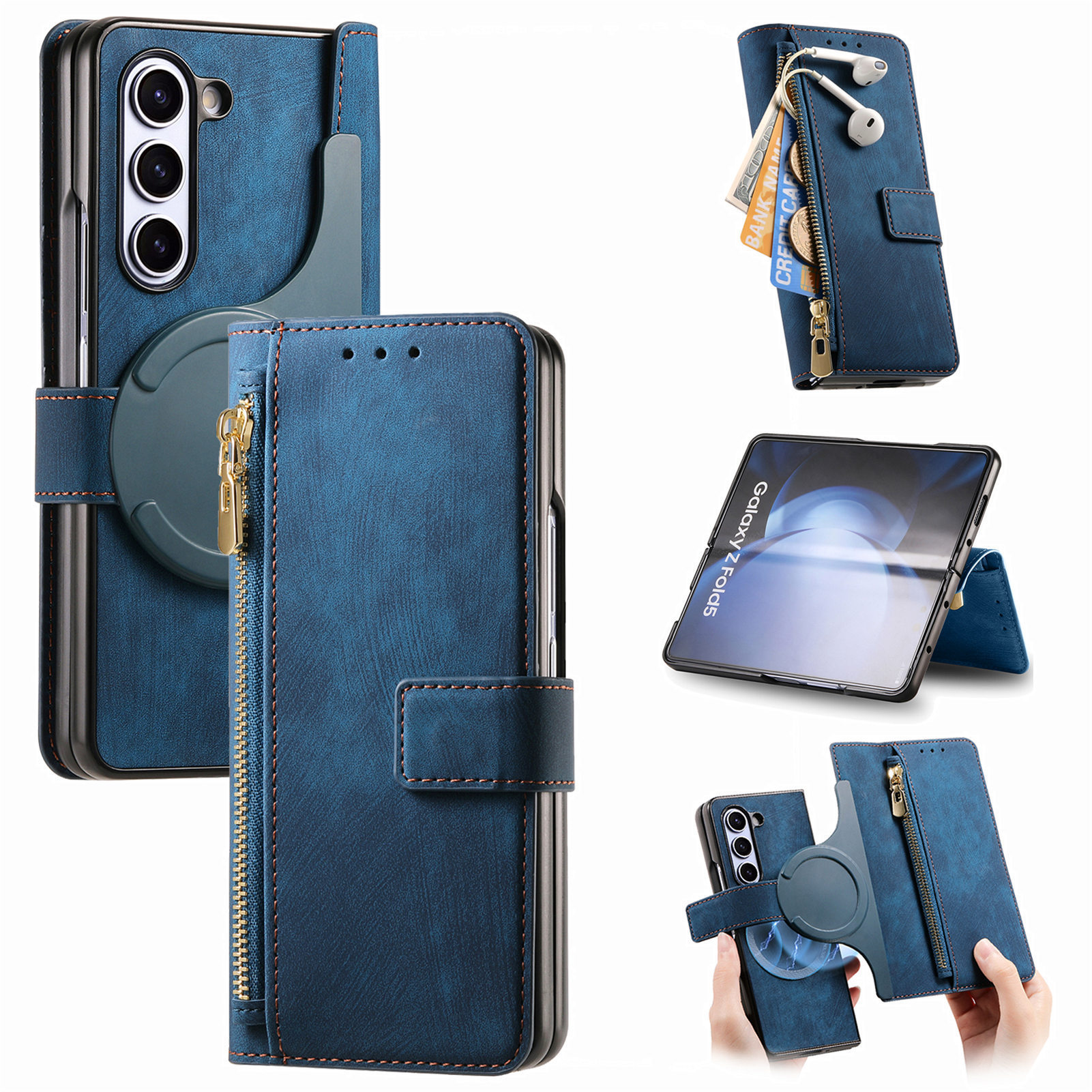 Compatible with Samsung Z Fold8U phone case, 7/6 magnetic detachable zipper, card slot, 5/4 flip cover, protective case.