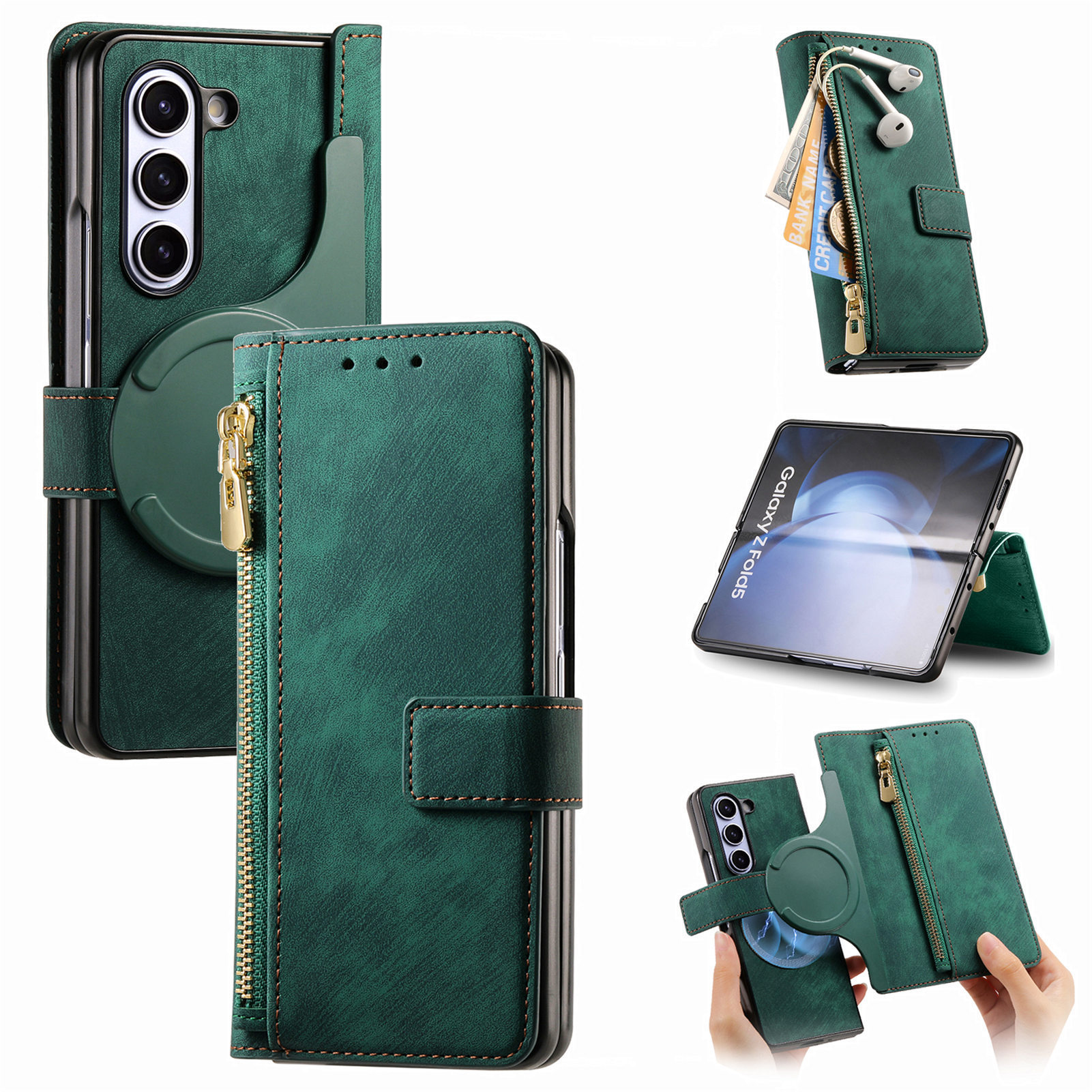 Compatible with Samsung Z Fold8U phone case, 7/6 magnetic detachable zipper, card slot, 5/4 flip cover, protective case.