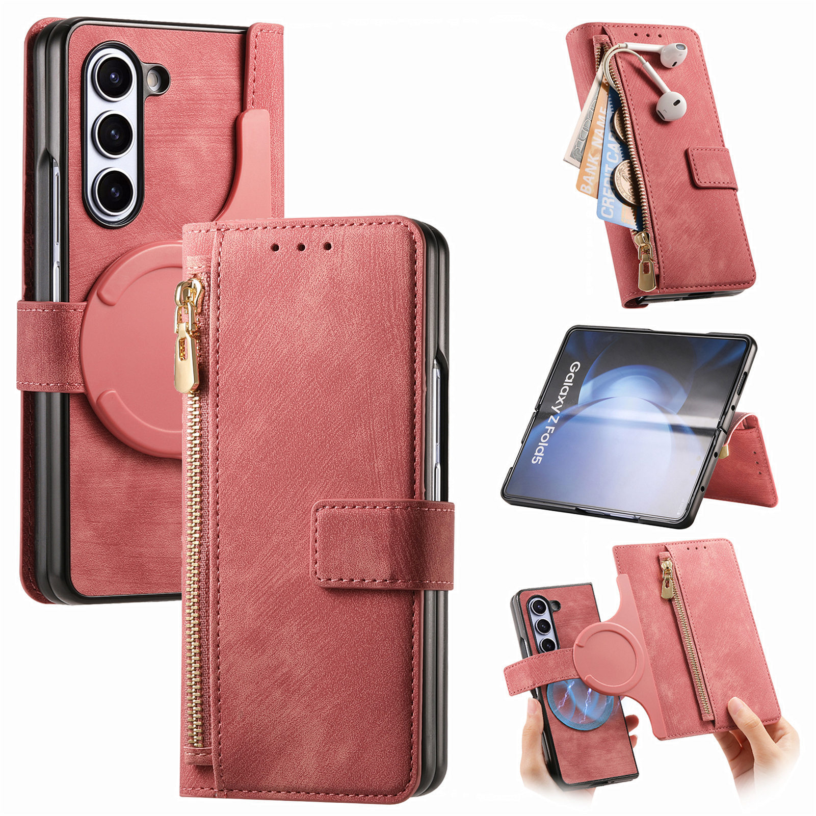 Compatible with Samsung Z Fold8U phone case, 7/6 magnetic detachable zipper, card slot, 5/4 flip cover, protective case.