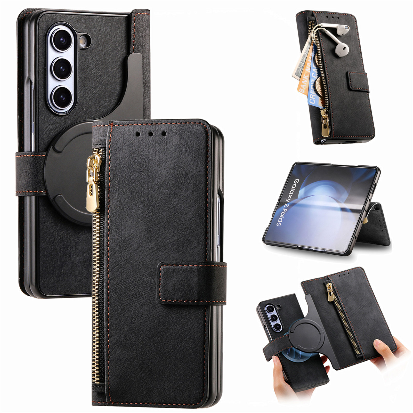Compatible with Samsung Z Fold8U phone case, 7/6 magnetic detachable zipper, card slot, 5/4 flip cover, protective case.