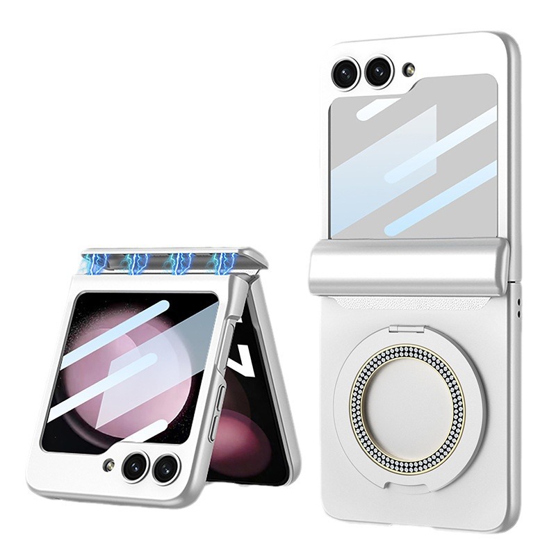 Compatible with Samsung Z Flip 7/6 phone case, 5/4 magnetic hinge rotating ring holder case, full-coverage protective case.