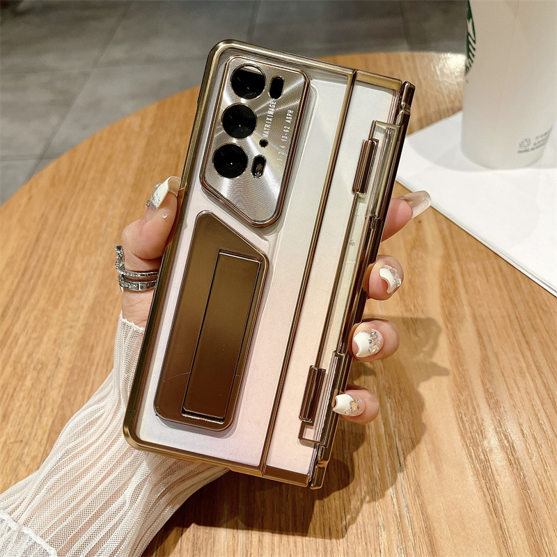 Compatible with Honor Magic V2 RSR phone case, electroplated transparent phantom stand case, full-coverage drop-proof protective case