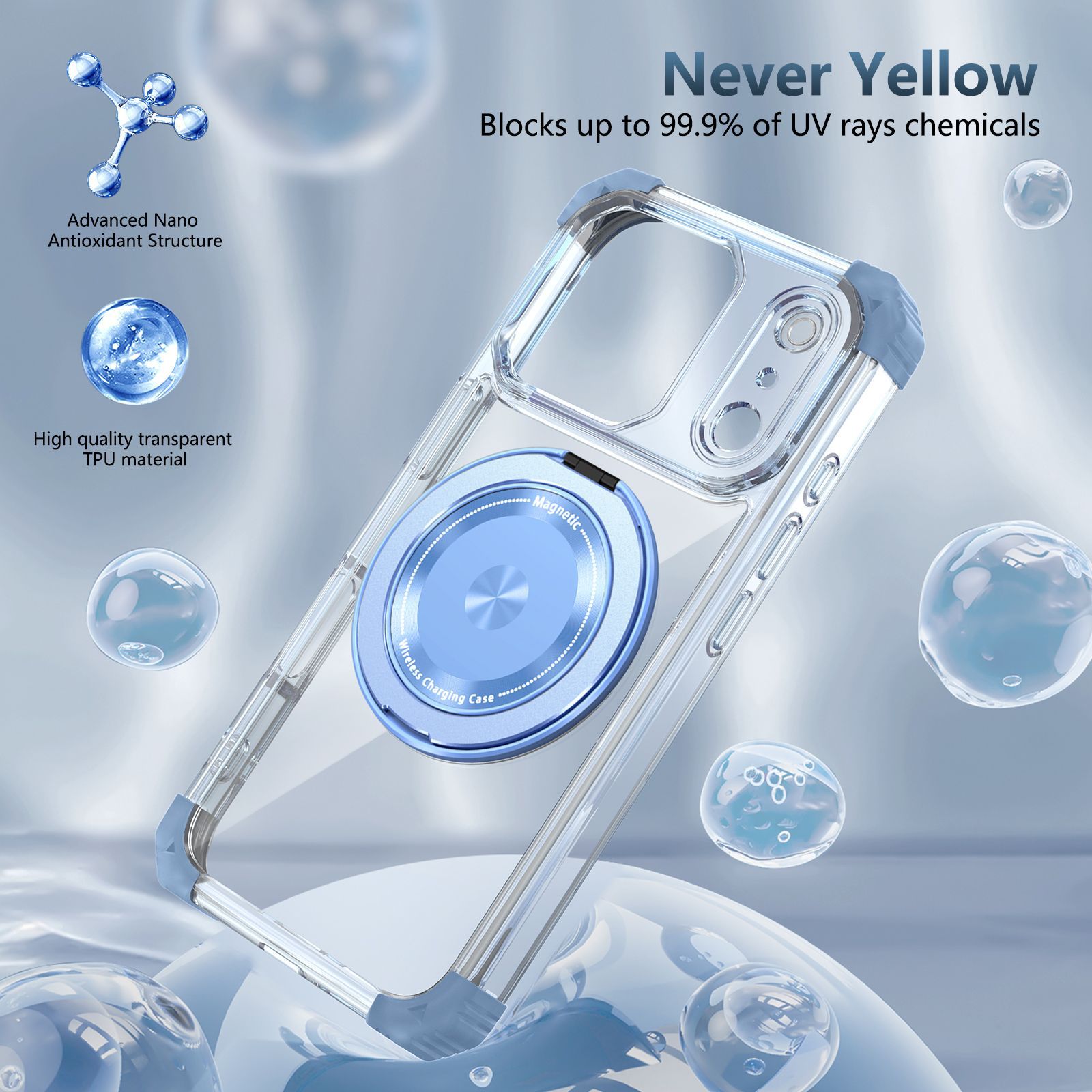 Compatible with Apple 17 Air, 16 Pro Max magnetic rotating stand, 15/14 Pro airbag drop protection case