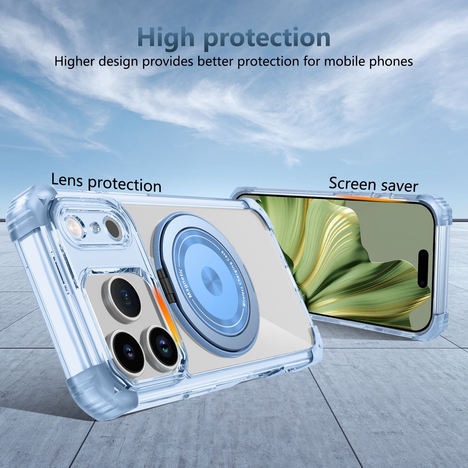 Compatible with Apple 17 Air, 16 Pro Max magnetic rotating stand, 15/14 Pro airbag drop protection case