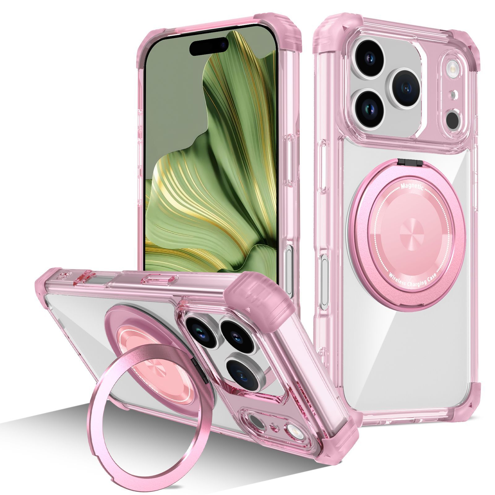 Compatible with Apple 17 Air, 16 Pro Max magnetic rotating stand, 15/14 Pro airbag drop protection case
