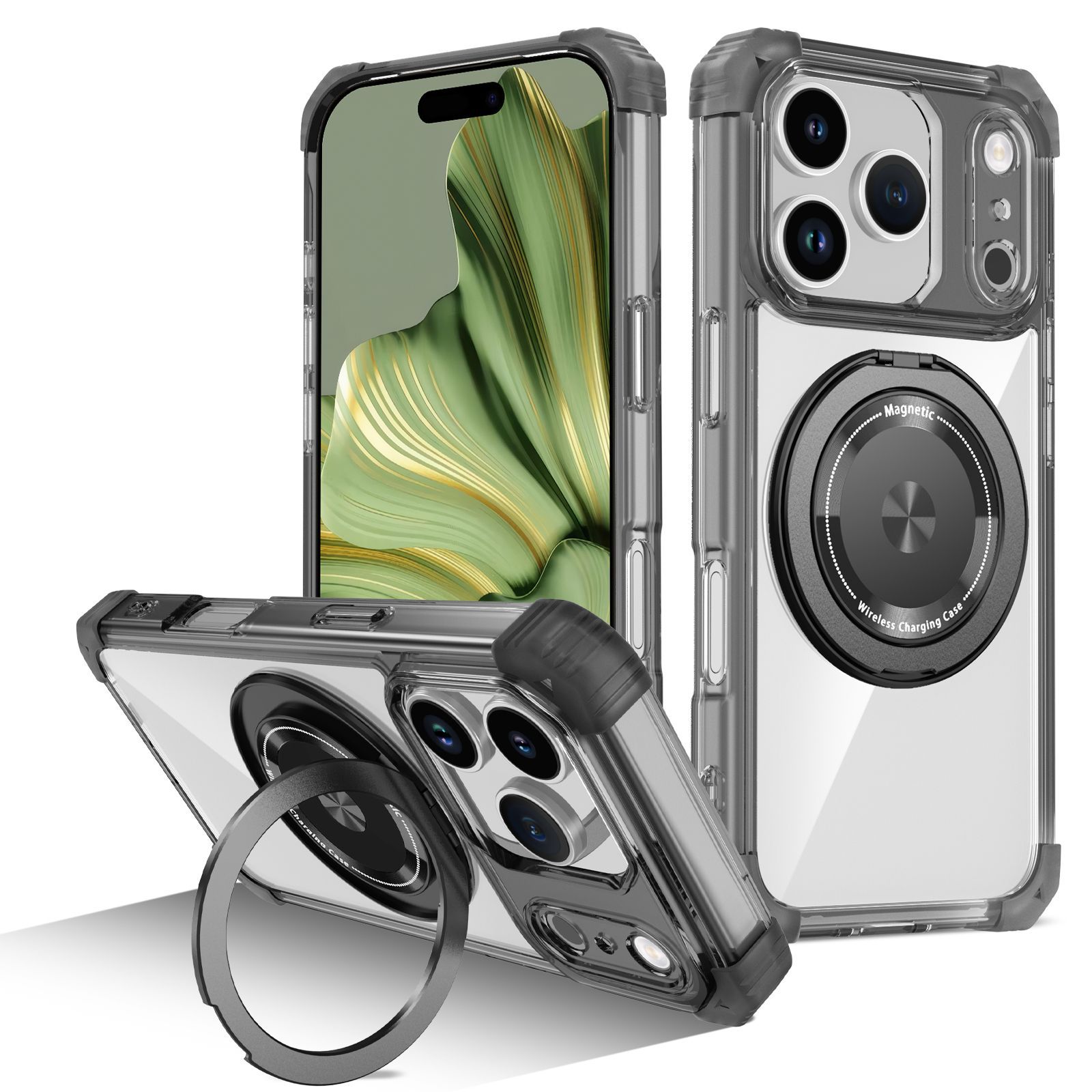 Compatible with Apple 17 Air, 16 Pro Max magnetic rotating stand, 15/14 Pro airbag drop protection case