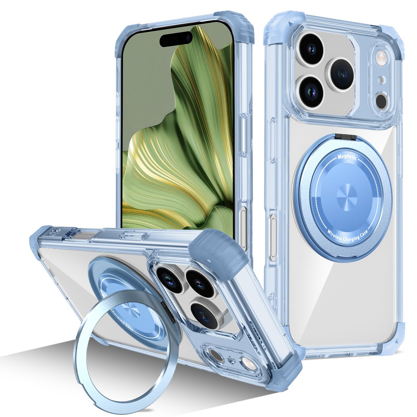Compatible with Apple 17 Air, 16 Pro Max magnetic rotating stand, 15/14 Pro airbag drop protection case