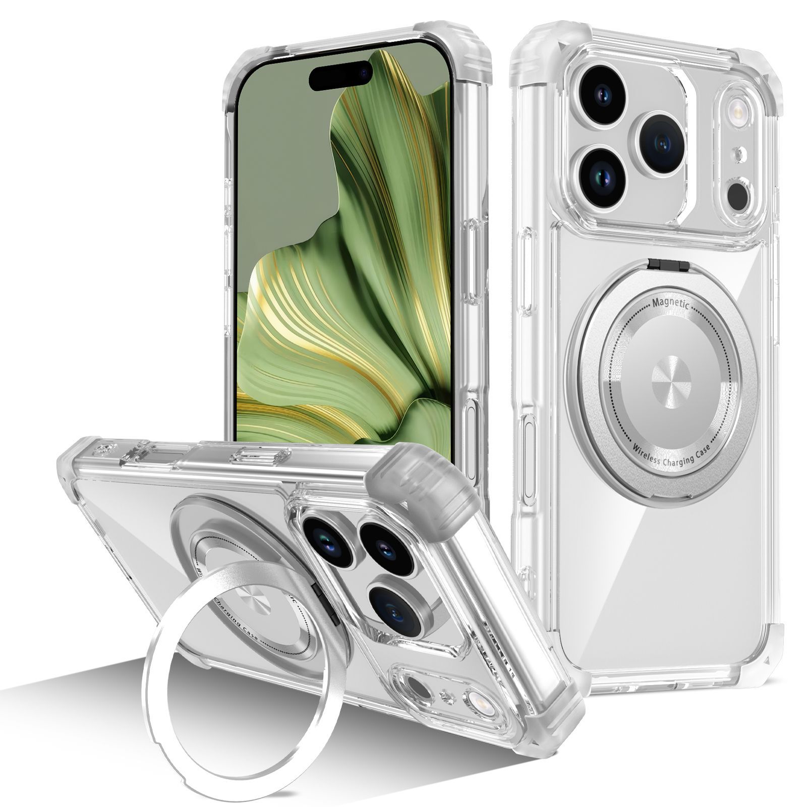 Compatible with Apple 17 Air, 16 Pro Max magnetic rotating stand, 15/14 Pro airbag drop protection case
