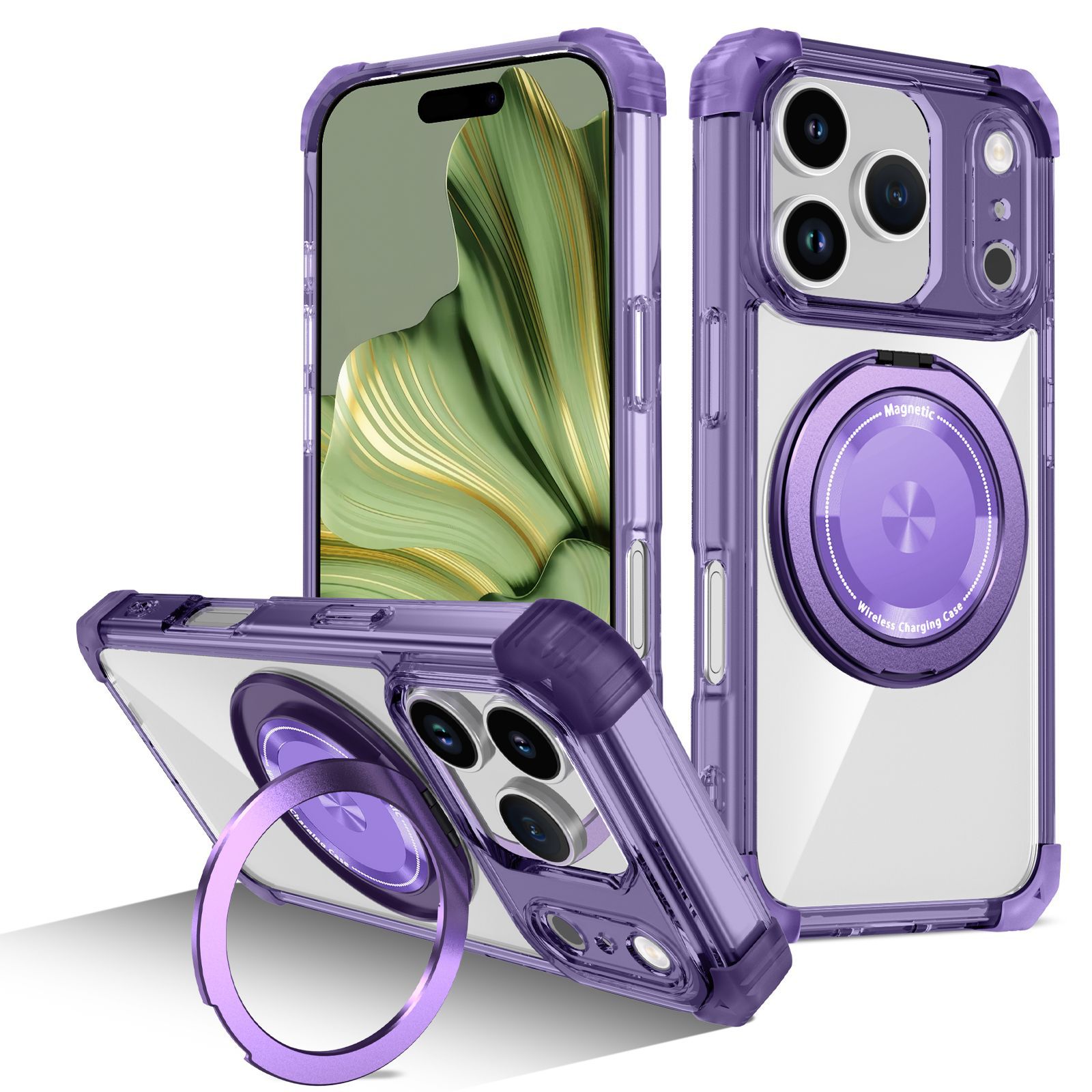 Compatible with Apple 17 Air, 16 Pro Max magnetic rotating stand, 15/14 Pro airbag drop protection case