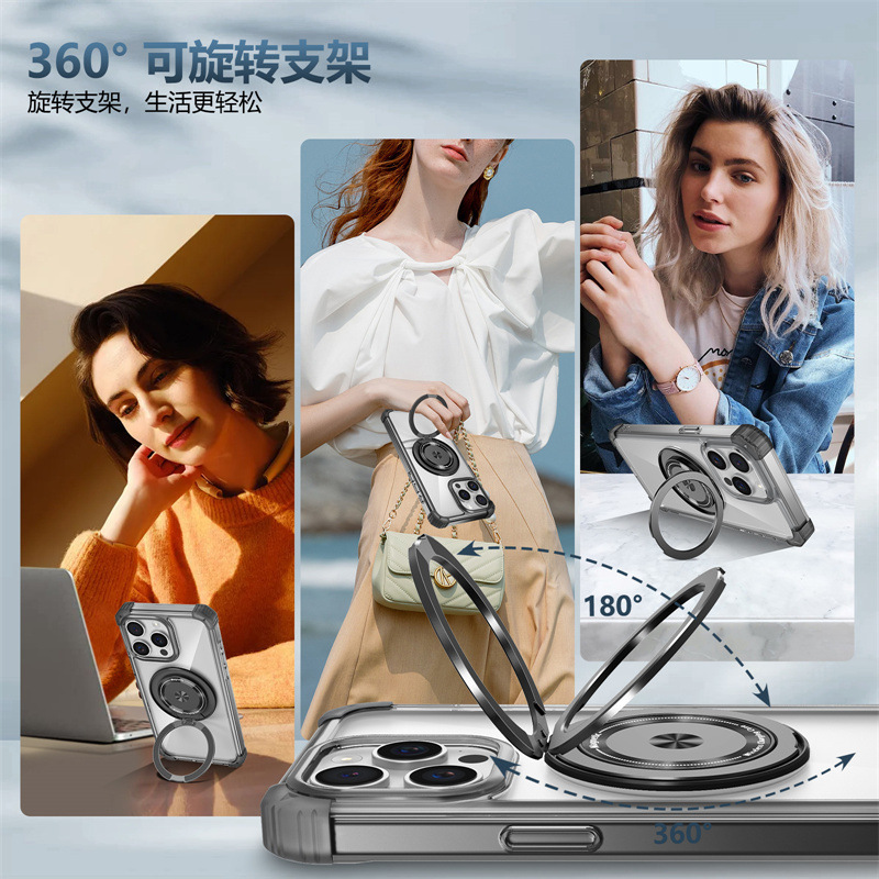 Compatible with Apple 17 Air, 16 Pro Max magnetic rotating stand, 15/14 Pro airbag drop protection case
