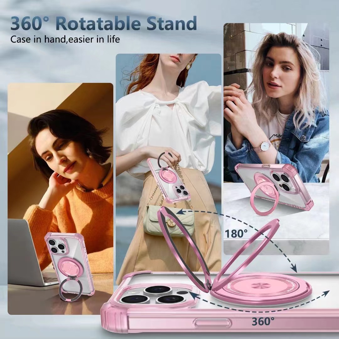 Compatible with Apple 17 Air, 16 Pro Max magnetic rotating stand, 15/14 Pro airbag drop protection case