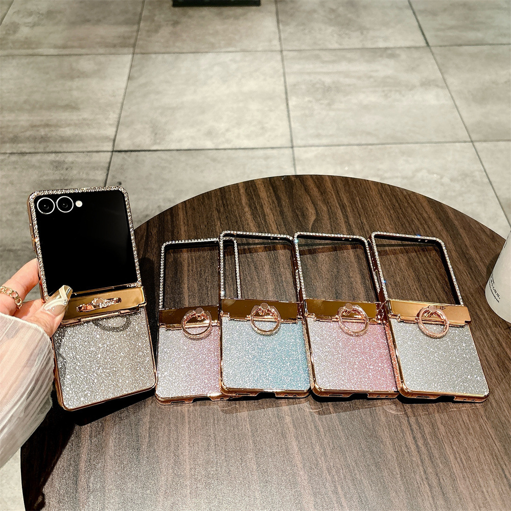 Compatible with Samsung ZFlip 8/7 phone case, 6/5 rhinestone glitter ring hinge, 4/3 folding screen, drop-proof protective case.