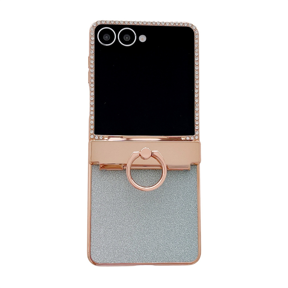 Compatible with Samsung ZFlip 8/7 phone case, 6/5 rhinestone glitter ring hinge, 4/3 folding screen, drop-proof protective case.