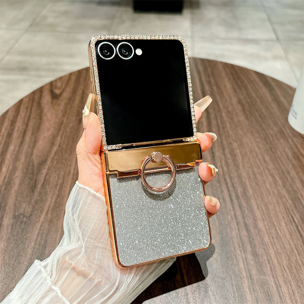 Compatible with Samsung ZFlip 8/7 phone case, 6/5 rhinestone glitter ring hinge, 4/3 folding screen, drop-proof protective case.
