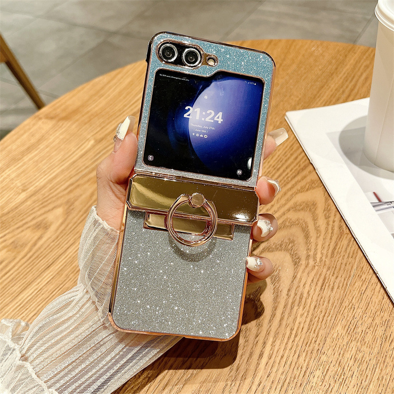 Compatible with Samsung ZFlip 8/7 phone case, 6/5 rhinestone glitter ring hinge, 4/3 folding screen, drop-proof protective case.