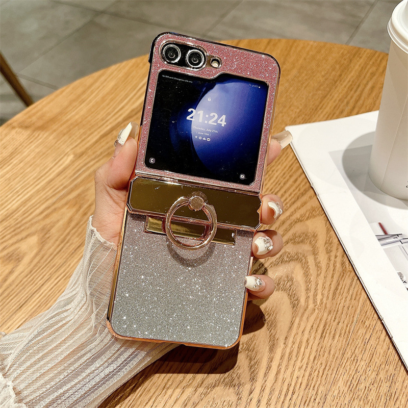 Compatible with Samsung ZFlip 8/7 phone case, 6/5 rhinestone glitter ring hinge, 4/3 folding screen, drop-proof protective case.