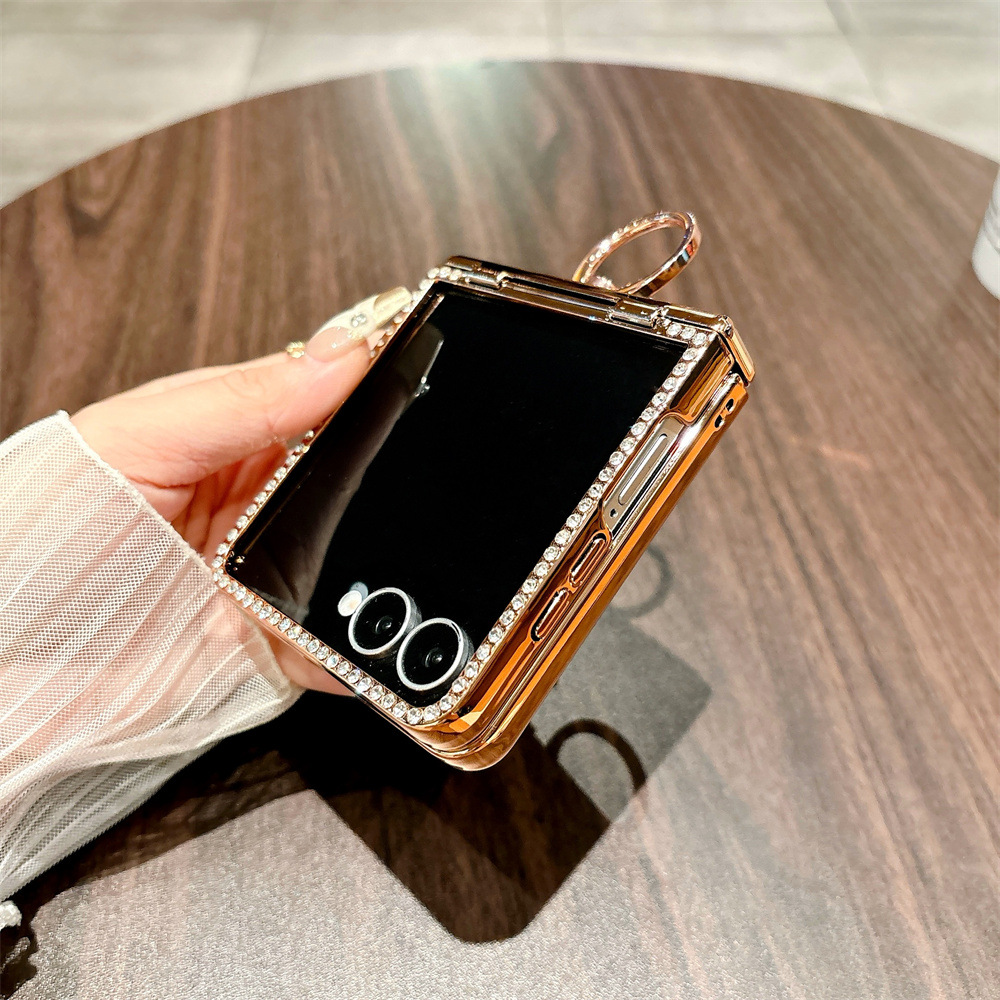 Compatible with Samsung ZFlip 8/7 phone case, 6/5 rhinestone glitter ring hinge, 4/3 folding screen, drop-proof protective case.