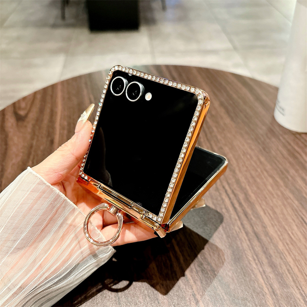 Compatible with Samsung ZFlip 8/7 phone case, 6/5 rhinestone glitter ring hinge, 4/3 folding screen, drop-proof protective case.