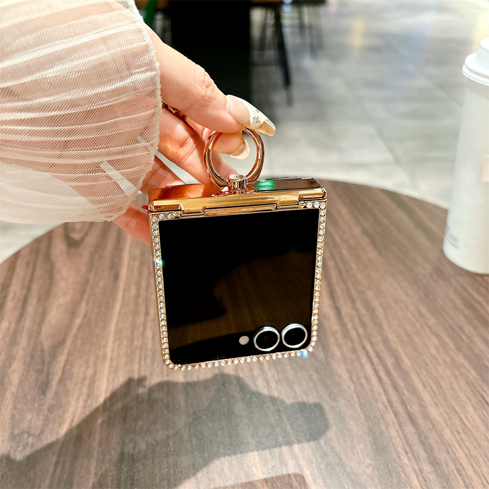 Compatible with Samsung ZFlip 8/7 phone case, 6/5 rhinestone glitter ring hinge, 4/3 folding screen, drop-proof protective case.