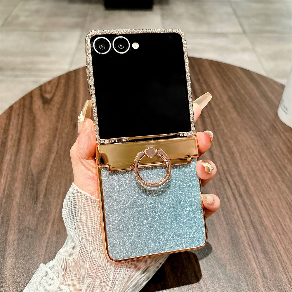 Compatible with Samsung ZFlip 8/7 phone case, 6/5 rhinestone glitter ring hinge, 4/3 folding screen, drop-proof protective case.