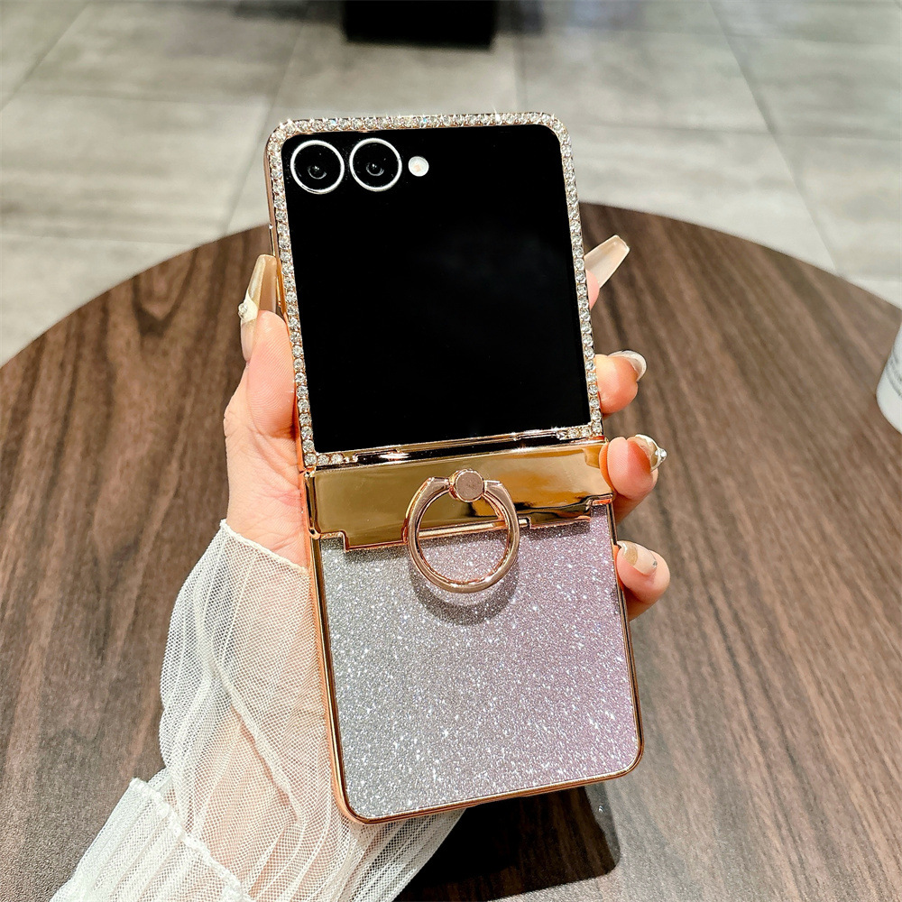 Compatible with Samsung ZFlip 8/7 phone case, 6/5 rhinestone glitter ring hinge, 4/3 folding screen, drop-proof protective case.