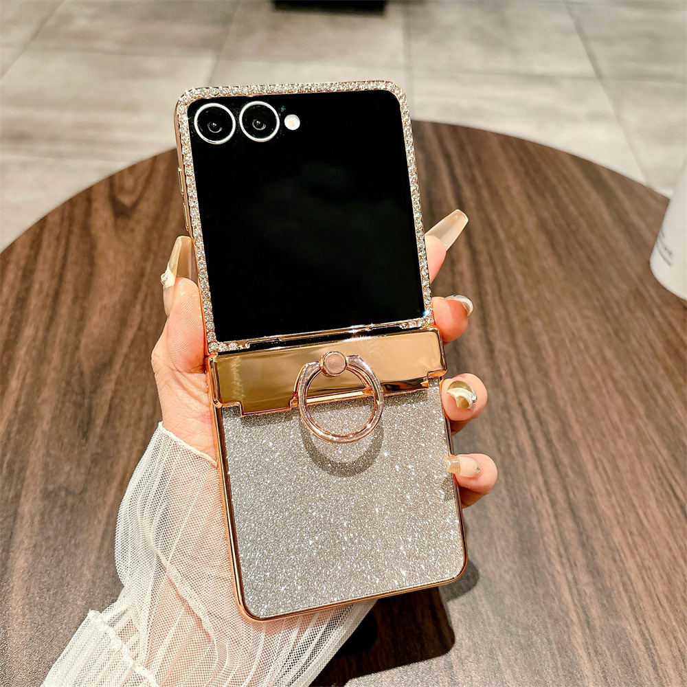 Compatible with Samsung ZFlip 8/7 phone case, 6/5 rhinestone glitter ring hinge, 4/3 folding screen, drop-proof protective case.