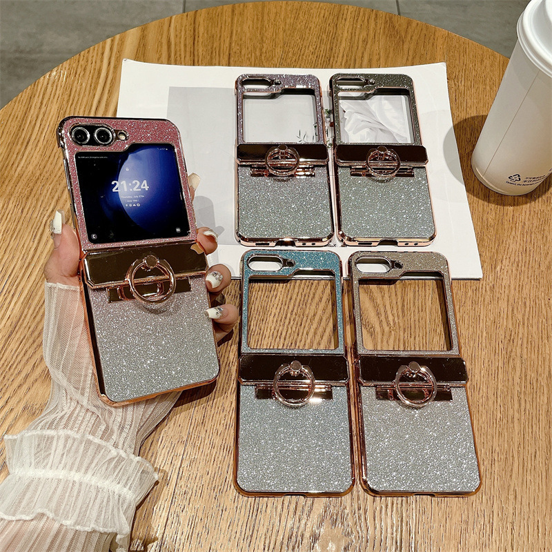 Compatible with Samsung ZFlip 8/7 phone case, 6/5 rhinestone glitter ring hinge, 4/3 folding screen, drop-proof protective case.