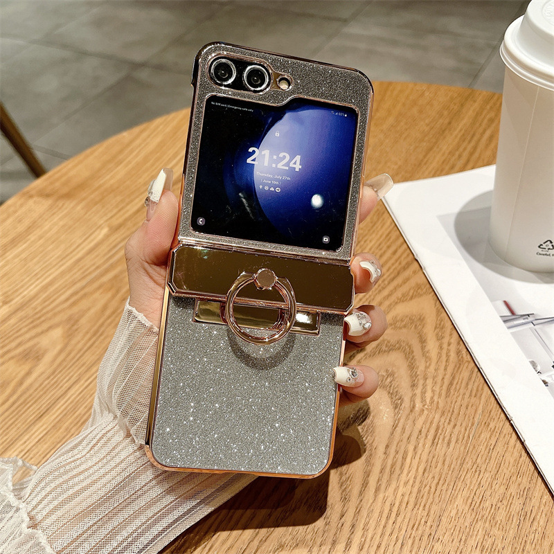 Compatible with Samsung ZFlip 8/7 phone case, 6/5 rhinestone glitter ring hinge, 4/3 folding screen, drop-proof protective case.