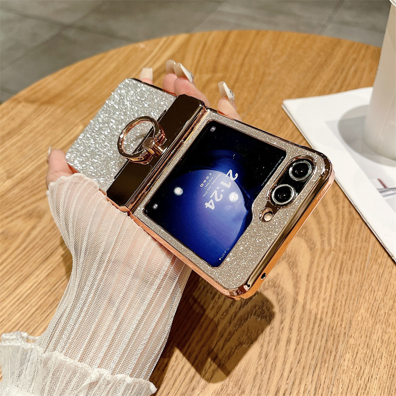Compatible with Samsung ZFlip 8/7 phone case, 6/5 rhinestone glitter ring hinge, 4/3 folding screen, drop-proof protective case.