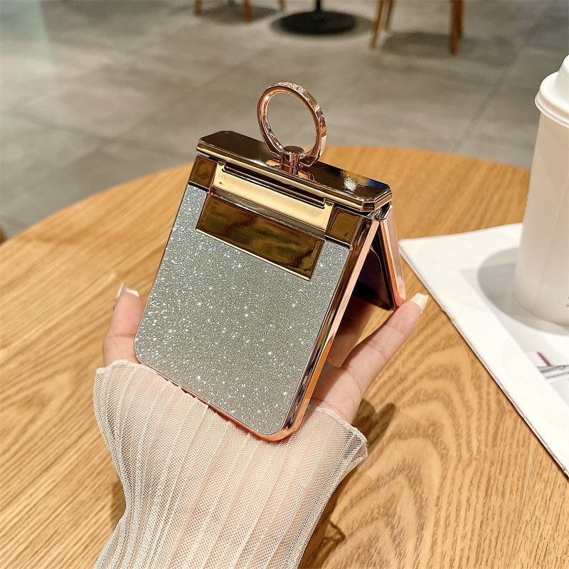 Compatible with Samsung ZFlip 8/7 phone case, 6/5 rhinestone glitter ring hinge, 4/3 folding screen, drop-proof protective case.