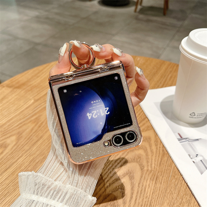 Compatible with Samsung ZFlip 8/7 phone case, 6/5 rhinestone glitter ring hinge, 4/3 folding screen, drop-proof protective case.
