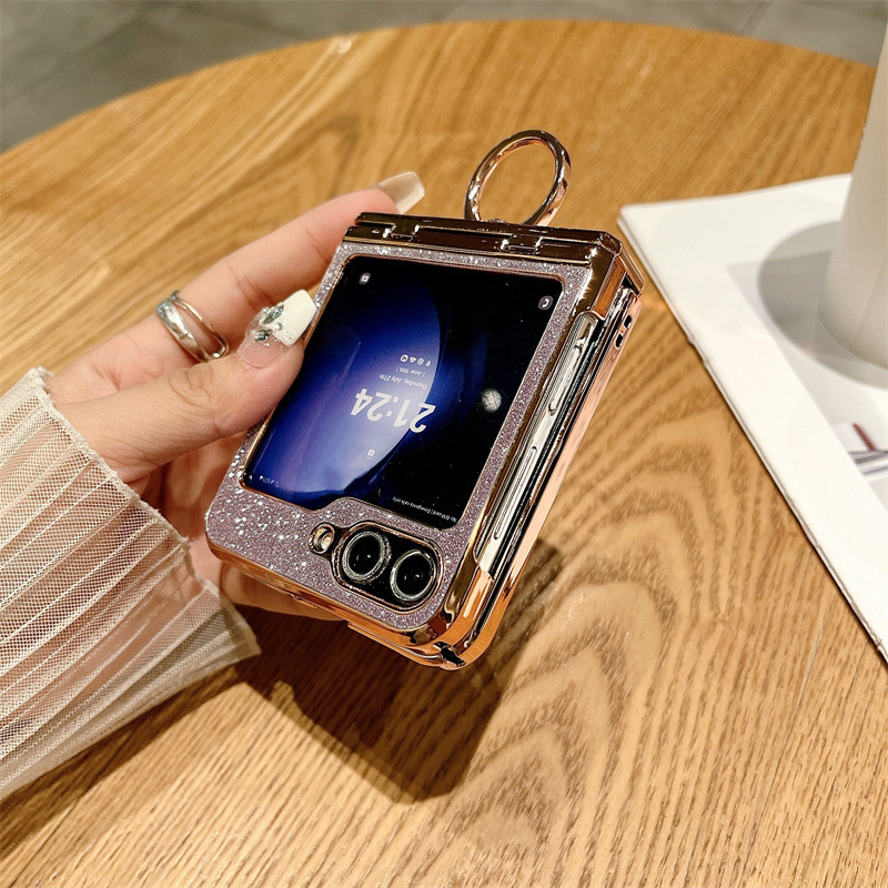 Compatible with Samsung ZFlip 8/7 phone case, 6/5 rhinestone glitter ring hinge, 4/3 folding screen, drop-proof protective case.