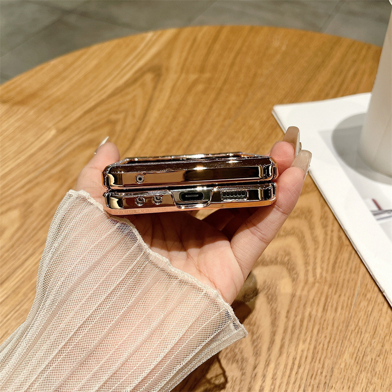 Compatible with Samsung ZFlip 8/7 phone case, 6/5 rhinestone glitter ring hinge, 4/3 folding screen, drop-proof protective case.