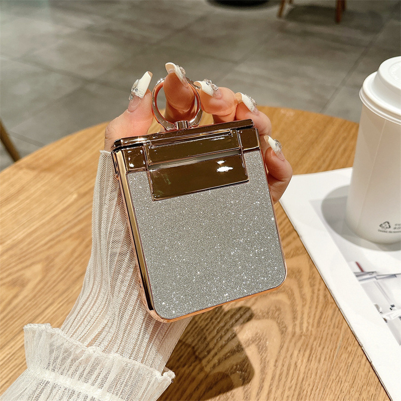 Compatible with Samsung ZFlip 8/7 phone case, 6/5 rhinestone glitter ring hinge, 4/3 folding screen, drop-proof protective case.