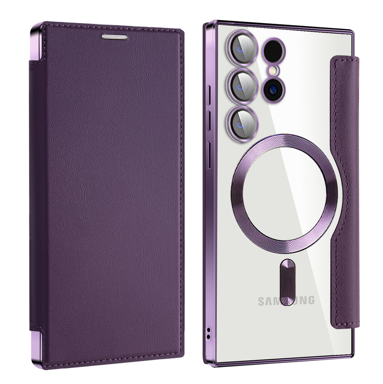 Compatible with Samsung S26 Ultra phone case A57 electroplated magnetic 36 flip leather case S25/24P shockproof protective case