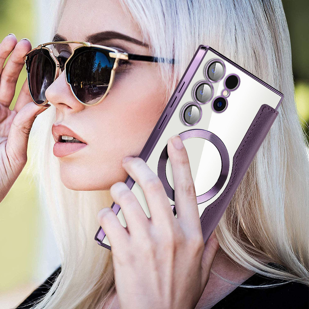 Compatible with Samsung S26 Ultra phone case A57 electroplated magnetic 36 flip leather case S25/24P shockproof protective case