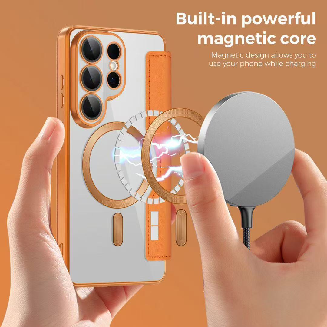 Compatible with Samsung S26 Ultra phone case A57 electroplated magnetic 36 flip leather case S25/24P shockproof protective case