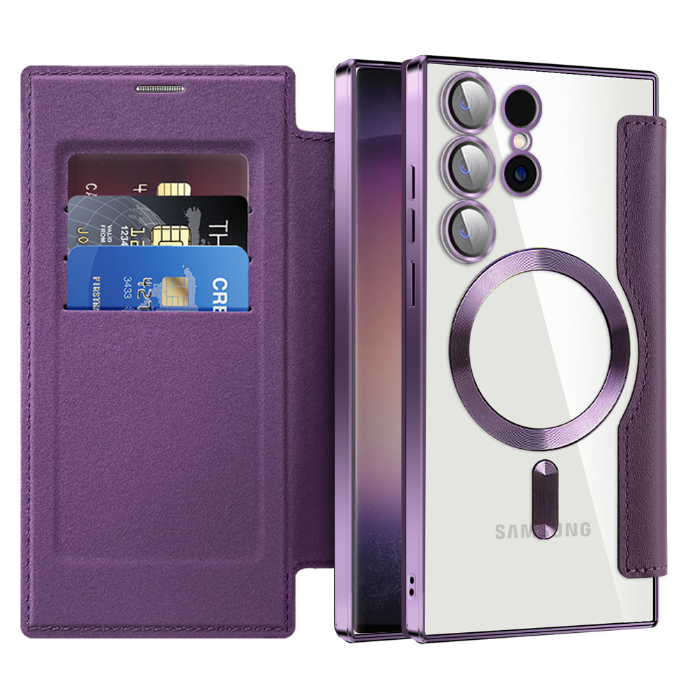 Compatible with Samsung S26 Ultra phone case A57 electroplated magnetic 36 flip leather case S25/24P shockproof protective case