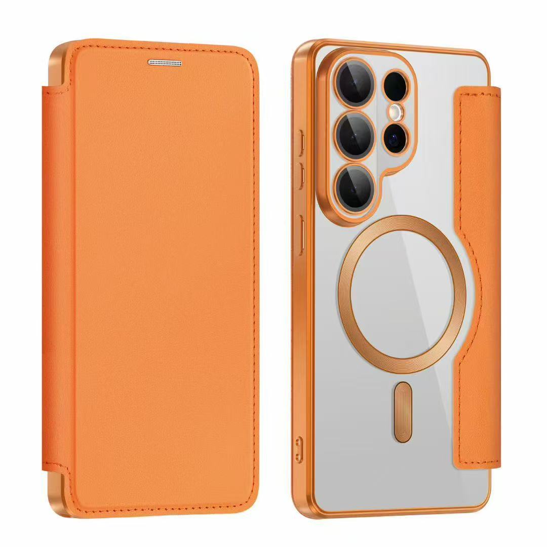 Compatible with Samsung S26 Ultra phone case A57 electroplated magnetic 36 flip leather case S25/24P shockproof protective case