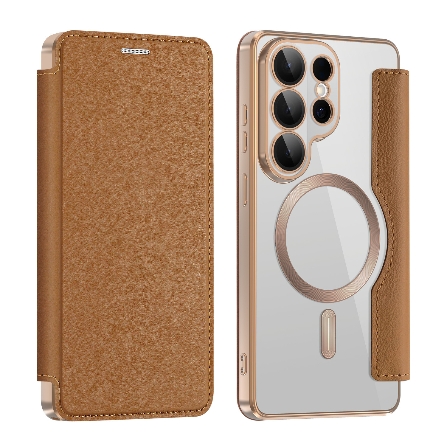 Compatible with Samsung S26 Ultra phone case A57 electroplated magnetic 36 flip leather case S25/24P shockproof protective case