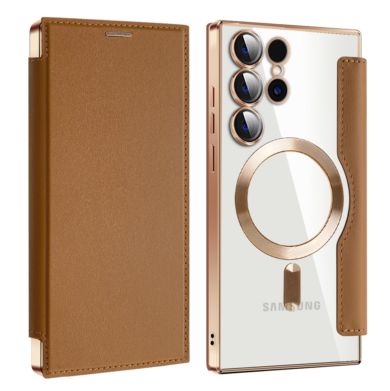 Compatible with Samsung S26 Ultra phone case A57 electroplated magnetic 36 flip leather case S25/24P shockproof protective case