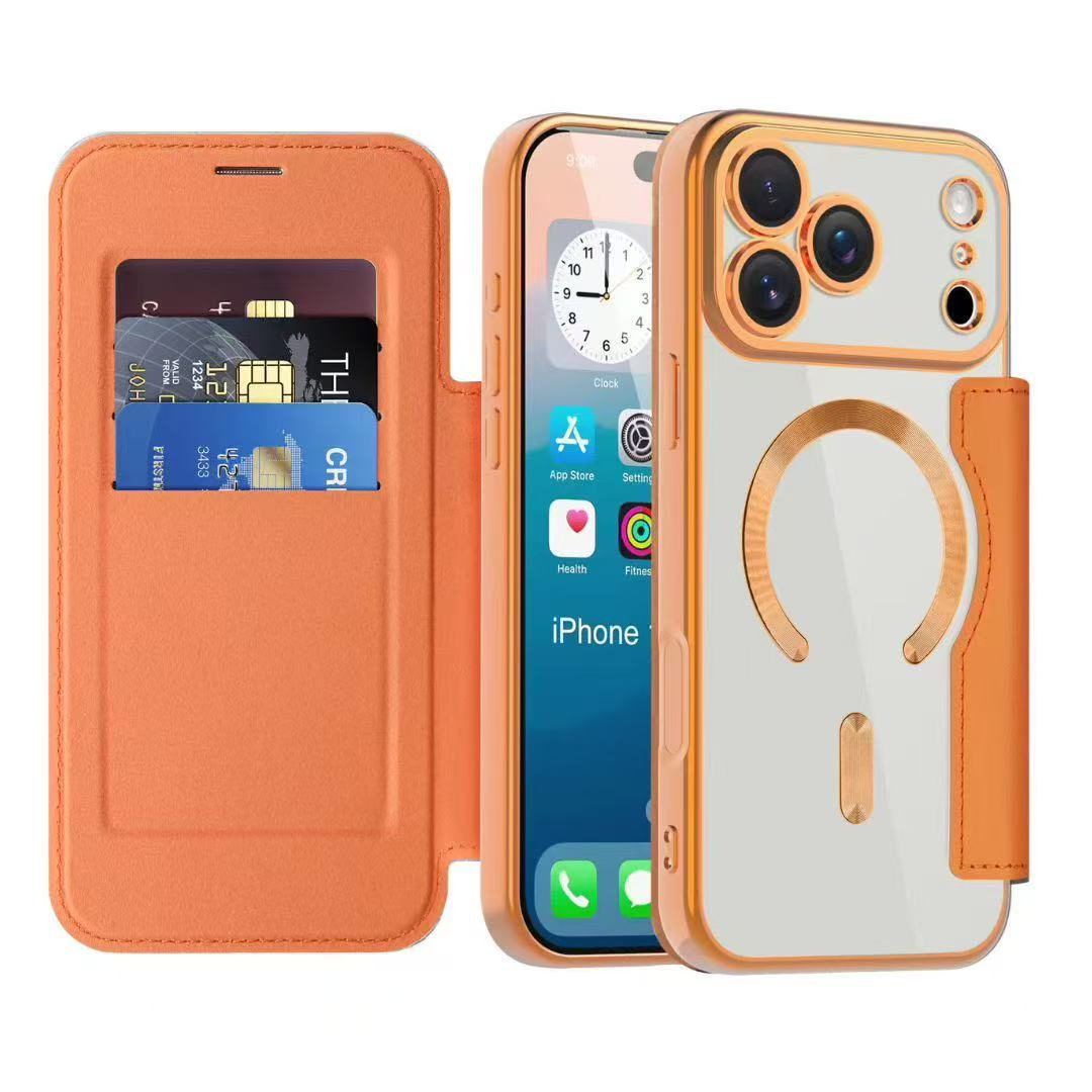 Compatible with Apple 17 Pro phone case 16/15 Pro Max, electroplated magnetic, 14/13, Amazon 12 flip leather case