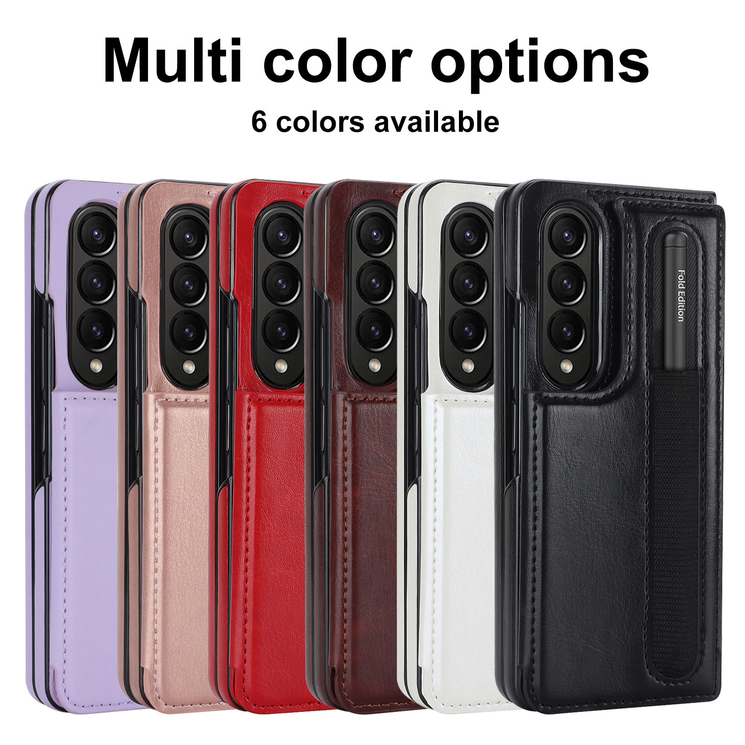 Compatible with Samsung Z Fold7/6/5 phone case, 4/3-inch double-buckle card slot pen case folding stand drop-proof protective case