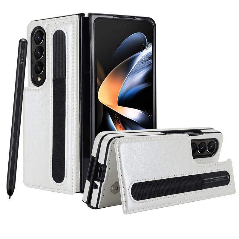 Compatible with Samsung Z Fold7/6/5 phone case, 4/3-inch double-buckle card slot pen case folding stand drop-proof protective case